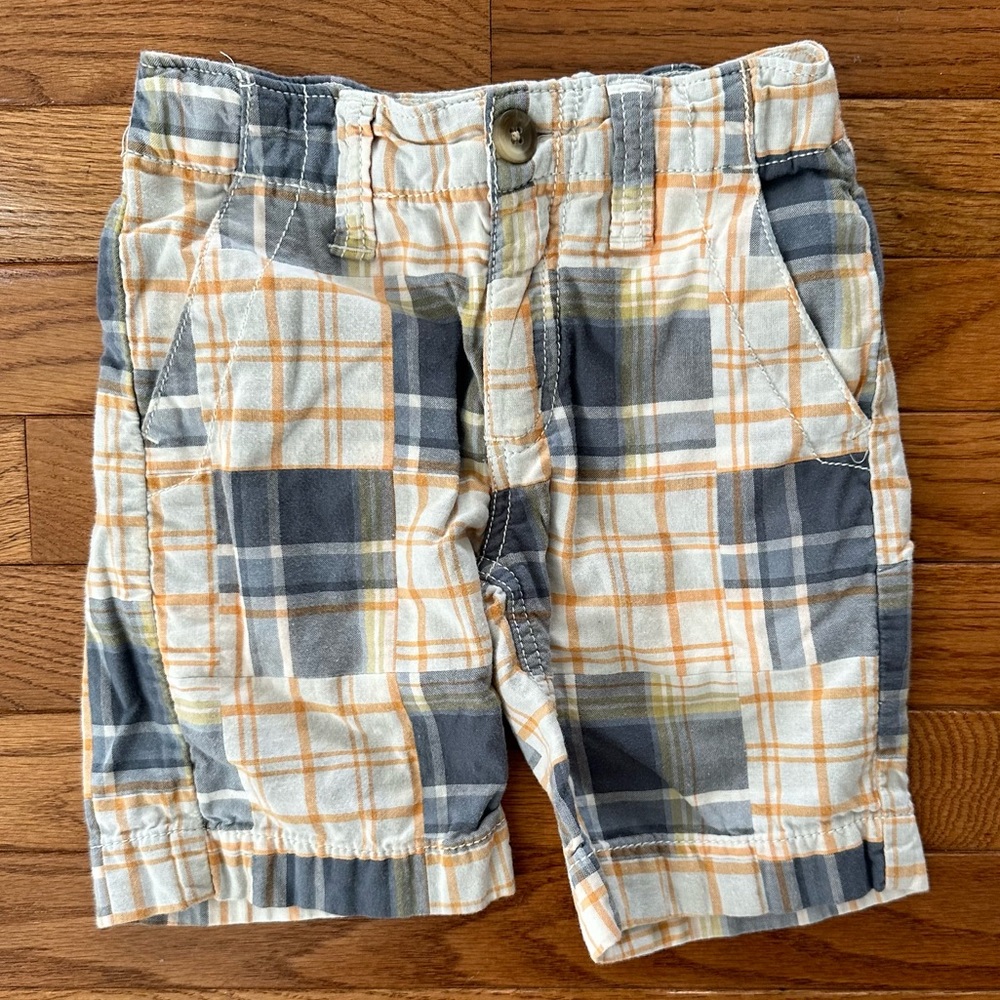 🧡💙 CRAZY 8 boys shorts blue orange white plaid size 4T VGUC summer spring